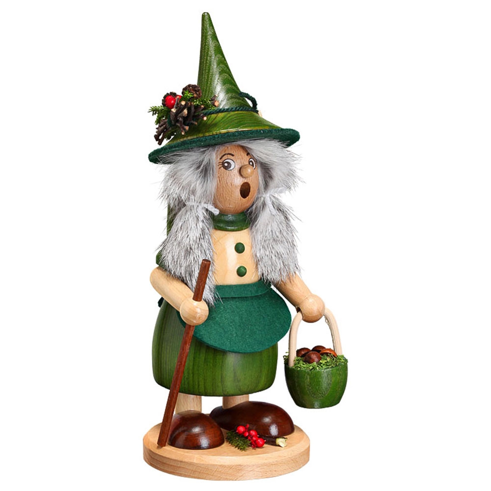 Räucherfrau „Wichtelfrau mit Pilzkorb grün“ - 25 cm